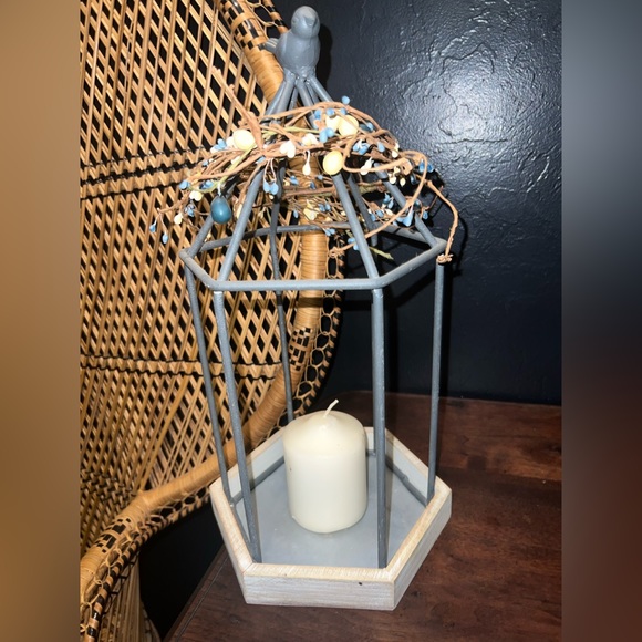 Pier One Imports Birds Nest Cage Lantern Candle Holder Metal & Wooden Plantero - Picture 2 of 11